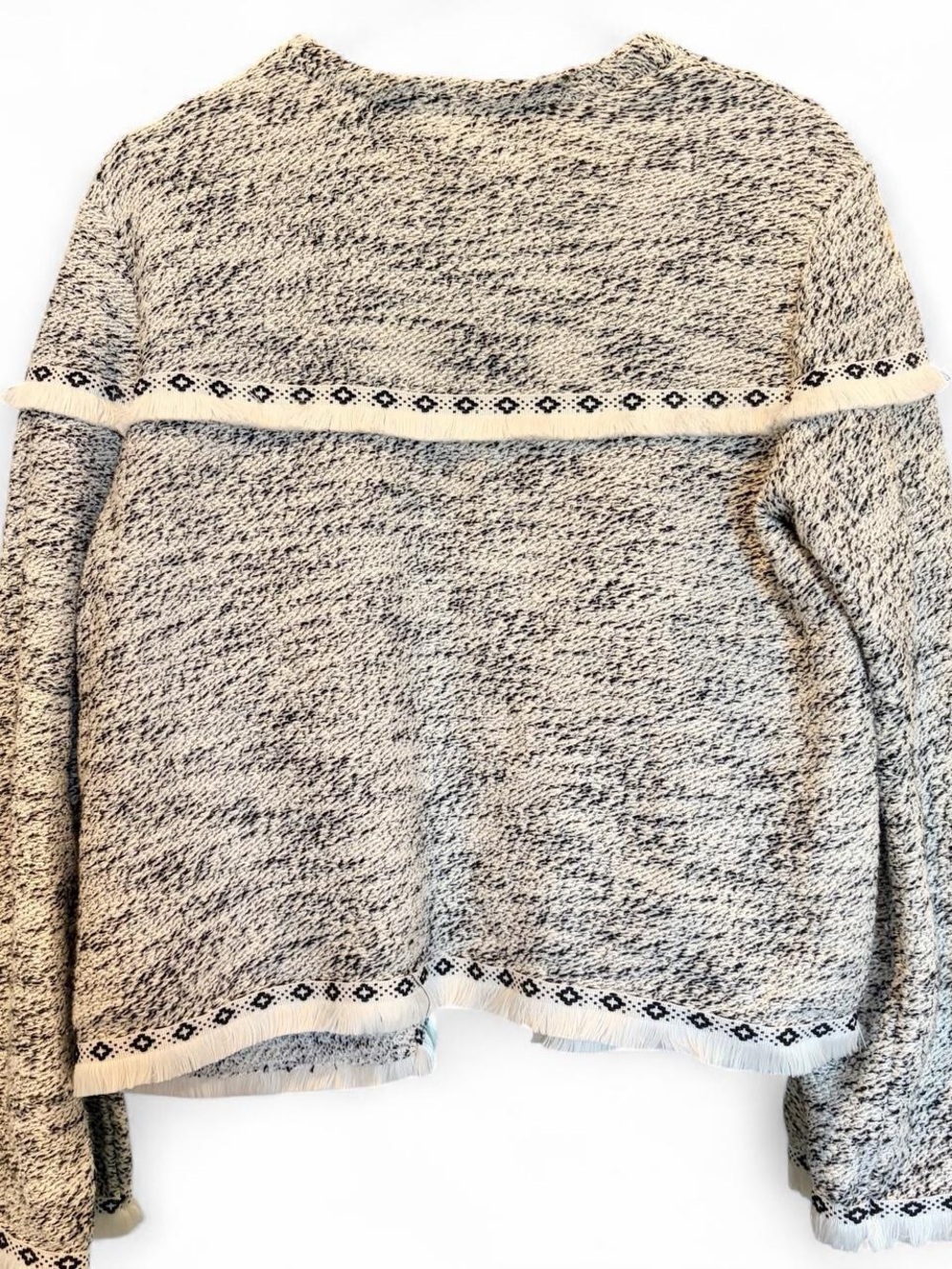 Jack by BB Dakota Black & White Marled Open-Front Fringe Cardigan Large - Picture 5 of 9